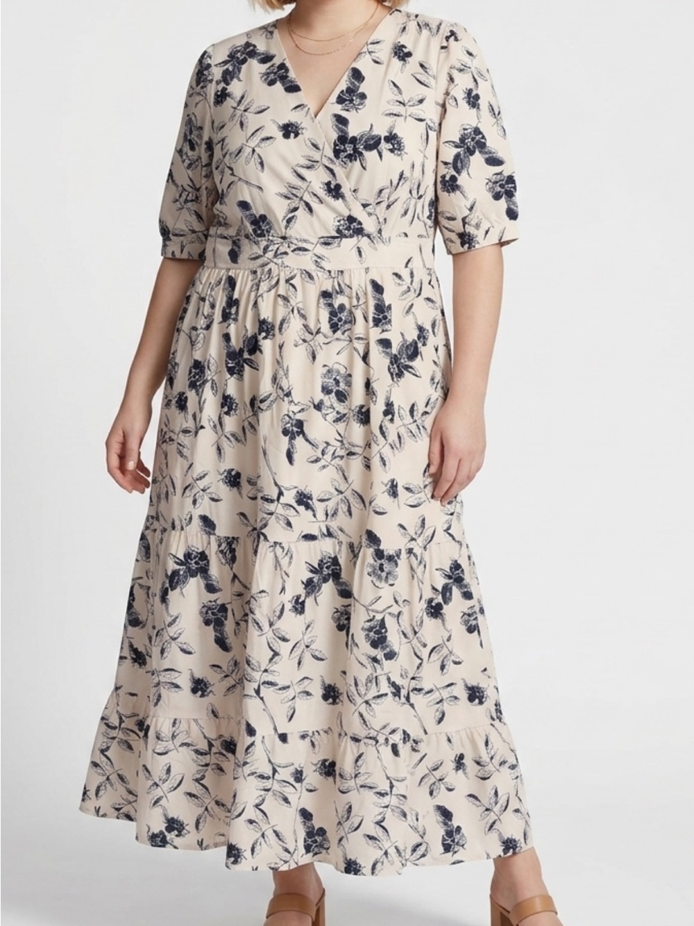 Petallush Cream Maxi Dress with Navy Floral Print